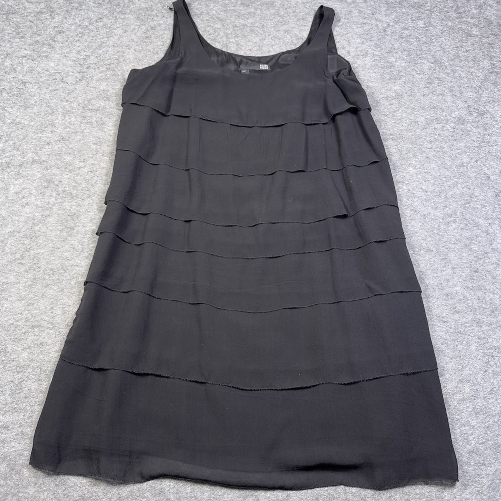 Eileen Fisher Dress Medium Black Tiered Lagenlook Minimalist Soft Boho - Picture 2 of 9